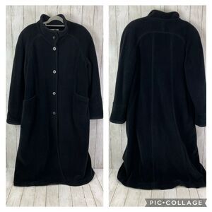 Vintage LL Bean Women’s M Wool Blend Long Trench Coat Black Made In USA